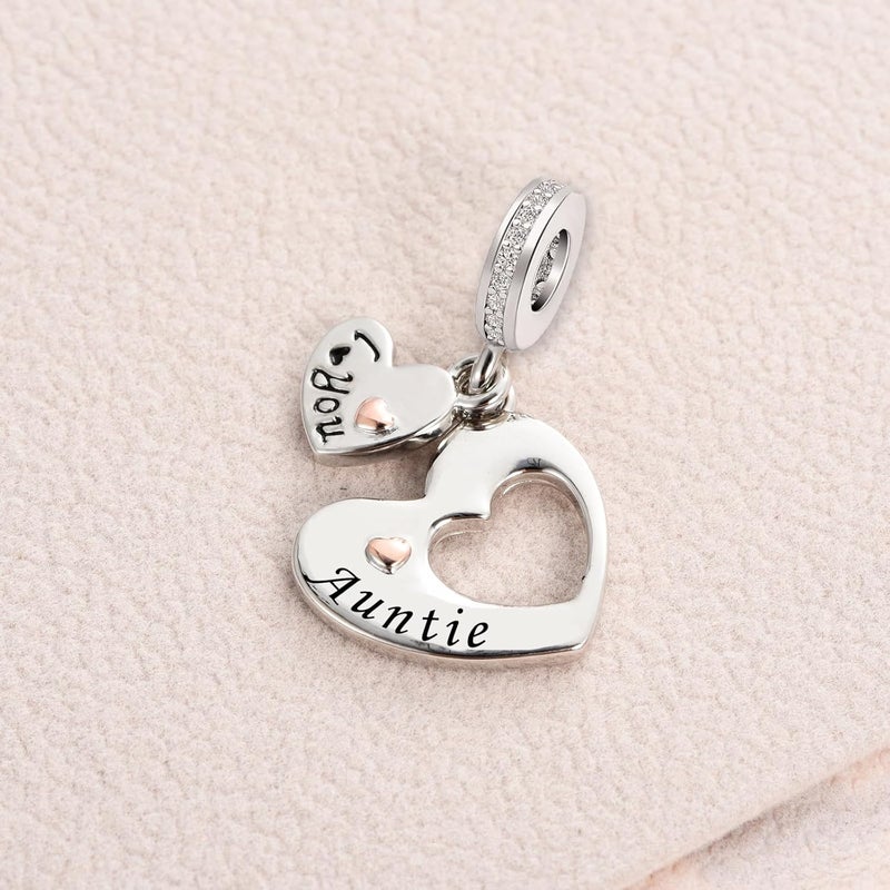 KunBead I Love You Heart Dangle Charms Compatible with Pandora Bracelet Necklace for Mom Daughter Grandma Granddaughter Nana Auntie Wife Sister Best Friend - Image 4